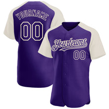 Загрузить изображение в средство просмотра галереи, Custom Purple Cream Authentic Raglan Sleeves Baseball Jersey
