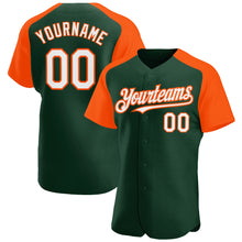 Загрузить изображение в средство просмотра галереи, Custom Green White-Orange Authentic Raglan Sleeves Baseball Jersey
