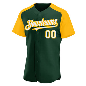 Custom Green White-Gold Authentic Raglan Sleeves Baseball Jersey