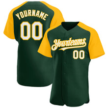 Загрузить изображение в средство просмотра галереи, Custom Green White-Gold Authentic Raglan Sleeves Baseball Jersey
