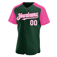 Загрузить изображение в средство просмотра галереи, Custom Green White-Pink Authentic Raglan Sleeves Baseball Jersey
