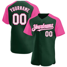 Загрузить изображение в средство просмотра галереи, Custom Green White-Pink Authentic Raglan Sleeves Baseball Jersey
