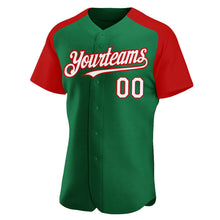 Загрузить изображение в средство просмотра галереи, Custom Kelly Green White-Red Authentic Raglan Sleeves Baseball Jersey
