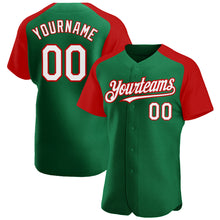 Загрузить изображение в средство просмотра галереи, Custom Kelly Green White-Red Authentic Raglan Sleeves Baseball Jersey
