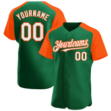 Загрузить изображение в средство просмотра галереи, Custom Kelly Green White-Orange Authentic Raglan Sleeves Baseball Jersey
