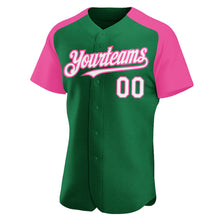 Загрузить изображение в средство просмотра галереи, Custom Kelly Green White-Pink Authentic Raglan Sleeves Baseball Jersey
