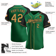 Charger l&#39;image dans la galerie, Custom Kelly Green Old Gold-Black Authentic Raglan Sleeves Baseball Jersey
