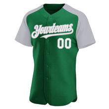 Загрузить изображение в средство просмотра галереи, Custom Kelly Green White-Gray Authentic Raglan Sleeves Baseball Jersey
