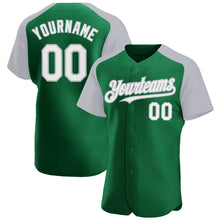 Загрузить изображение в средство просмотра галереи, Custom Kelly Green White-Gray Authentic Raglan Sleeves Baseball Jersey
