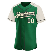 Загрузить изображение в средство просмотра галереи, Custom Kelly Green Cream-Black Authentic Raglan Sleeves Baseball Jersey
