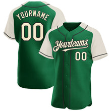 Загрузить изображение в средство просмотра галереи, Custom Kelly Green Cream-Black Authentic Raglan Sleeves Baseball Jersey
