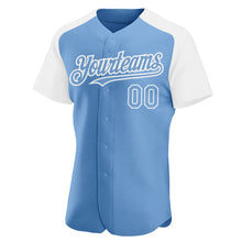 Загрузить изображение в средство просмотра галереи, Custom Light Blue White Authentic Raglan Sleeves Baseball Jersey
