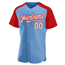 Загрузить изображение в средство просмотра галереи, Custom Light Blue White-Red Authentic Raglan Sleeves Baseball Jersey
