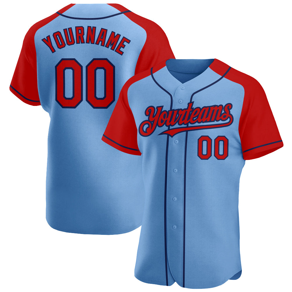 Custom Light Blue Red-Navy Baseball Jersey