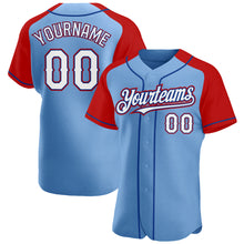 Загрузить изображение в средство просмотра галереи, Custom Light Blue White Red-Royal Authentic Raglan Sleeves Baseball Jersey
