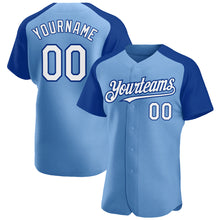 Загрузить изображение в средство просмотра галереи, Custom Light Blue White-Royal Authentic Raglan Sleeves Baseball Jersey
