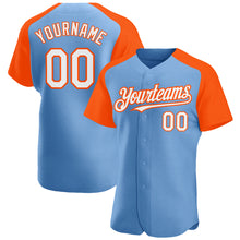 Загрузить изображение в средство просмотра галереи, Custom Light Blue White-Orange Authentic Raglan Sleeves Baseball Jersey
