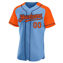 Загрузить изображение в средство просмотра галереи, Custom Light Blue Orange-Navy Authentic Raglan Sleeves Baseball Jersey
