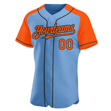 Загрузить изображение в средство просмотра галереи, Custom Light Blue Orange-Black Authentic Raglan Sleeves Baseball Jersey
