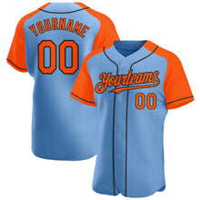 Загрузить изображение в средство просмотра галереи, Custom Light Blue Orange-Black Authentic Raglan Sleeves Baseball Jersey
