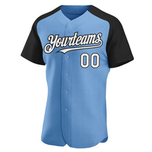 Загрузить изображение в средство просмотра галереи, Custom Light Blue White-Black Authentic Raglan Sleeves Baseball Jersey
