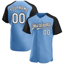 Загрузить изображение в средство просмотра галереи, Custom Light Blue White-Black Authentic Raglan Sleeves Baseball Jersey
