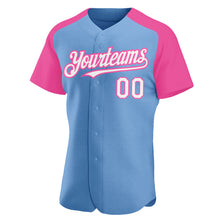 Загрузить изображение в средство просмотра галереи, Custom Light Blue White-Pink Authentic Raglan Sleeves Baseball Jersey
