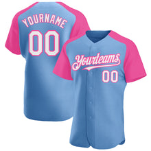 Загрузить изображение в средство просмотра галереи, Custom Light Blue White-Pink Authentic Raglan Sleeves Baseball Jersey
