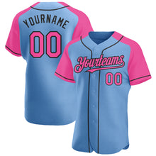 Загрузить изображение в средство просмотра галереи, Custom Light Blue Pink-Black Authentic Raglan Sleeves Baseball Jersey
