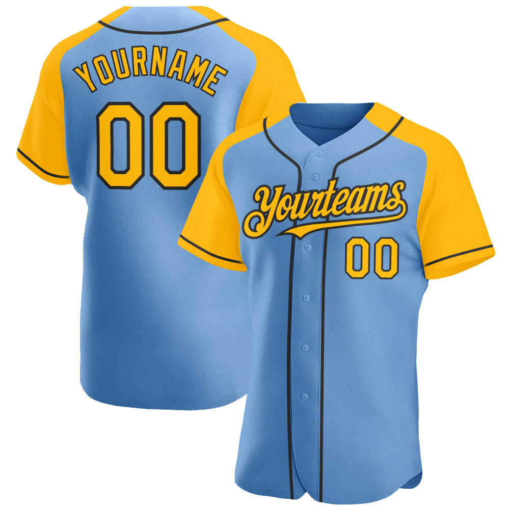 Cheap Custom Powder Blue Yellow-Black Authentic Baseball Jersey