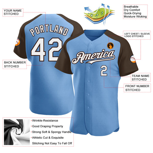 Cheap Custom Light Blue Brown-White Authentic Baseball Jersey Free