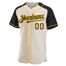 Charger l&#39;image dans la galerie, Custom Cream Black-Gold Authentic Raglan Sleeves Baseball Jersey
