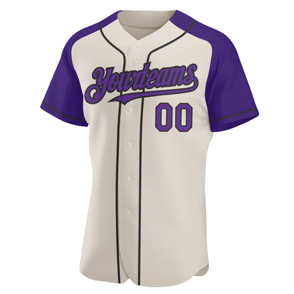 Custom Purple Cream-Black Authentic Raglan Sleeves Baseball Jersey