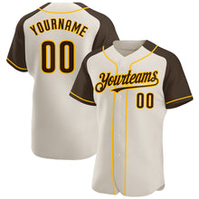 Laden Sie das Bild in den Galerie-Viewer, Custom Cream Brown-Gold Authentic Raglan Sleeves Baseball Jersey
