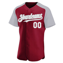 Laden Sie das Bild in den Galerie-Viewer, Custom Crimson White-Gray Authentic Raglan Sleeves Baseball Jersey
