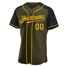 Laden Sie das Bild in den Galerie-Viewer, Custom Olive Gold-Black Authentic Raglan Sleeves Salute To Service Baseball Jersey
