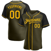 Laden Sie das Bild in den Galerie-Viewer, Custom Olive Gold-Black Authentic Raglan Sleeves Salute To Service Baseball Jersey
