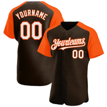 Laden Sie das Bild in den Galerie-Viewer, Custom Brown White-Orange Authentic Raglan Sleeves Baseball Jersey
