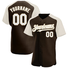 Laden Sie das Bild in den Galerie-Viewer, Custom Brown White-Cream Authentic Raglan Sleeves Baseball Jersey
