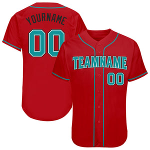 Custom Red Teal-Black Authentic Baseball Jersey