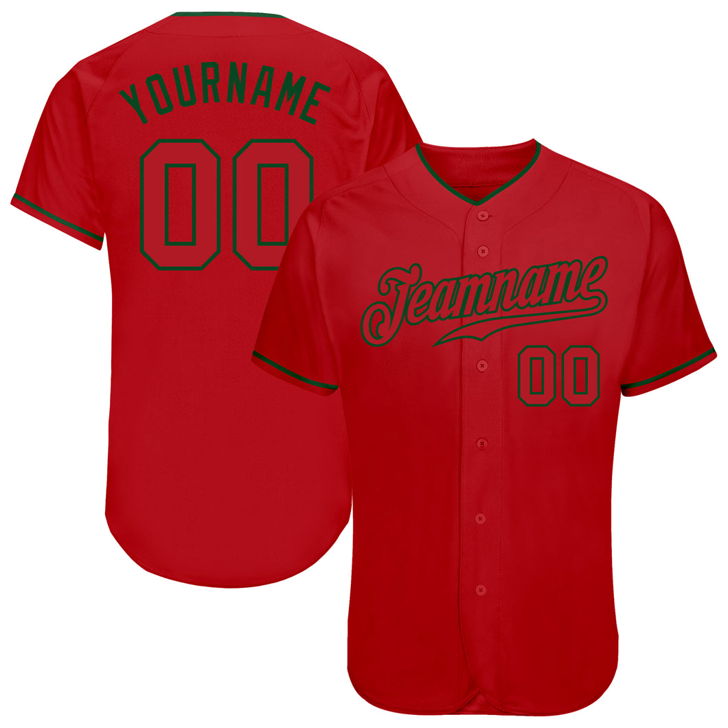 Custom Red Red-Green Authentic Baseball Jersey