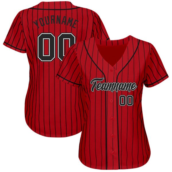 Custom Baseball Jersey Red Black Pinstripe Black-White Authentic Women's Size:M
