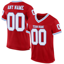 Load image into Gallery viewer, Custom Red White-Light Blue Mesh Authentic Throwback Football Jersey
