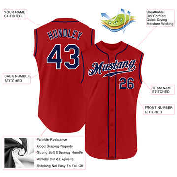 Custom Red Navy-White Authentic Sleeveless Baseball Jersey