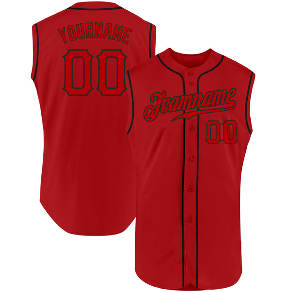 Custom Black Red Authentic Sleeveless Baseball Jersey Discount