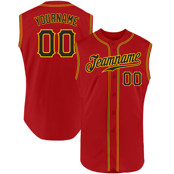 Custom Red Black-Gold Authentic Sleeveless Baseball Jersey