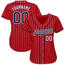 Загрузить изображение в средство просмотра галереи, Custom Red White Pinstripe Navy-White Authentic Baseball Jersey
