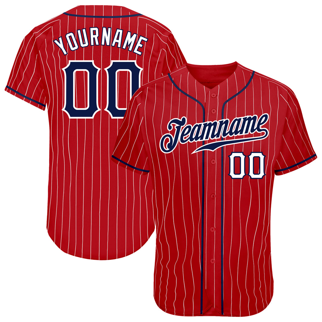 Custom Red White Pinstripe Navy-White Authentic Baseball Jersey