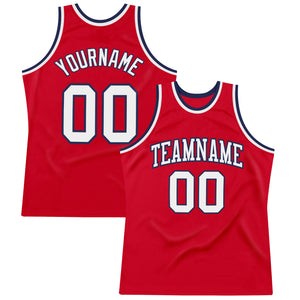 Custom Red White-Navy Authentic Throwback Basketball Jersey