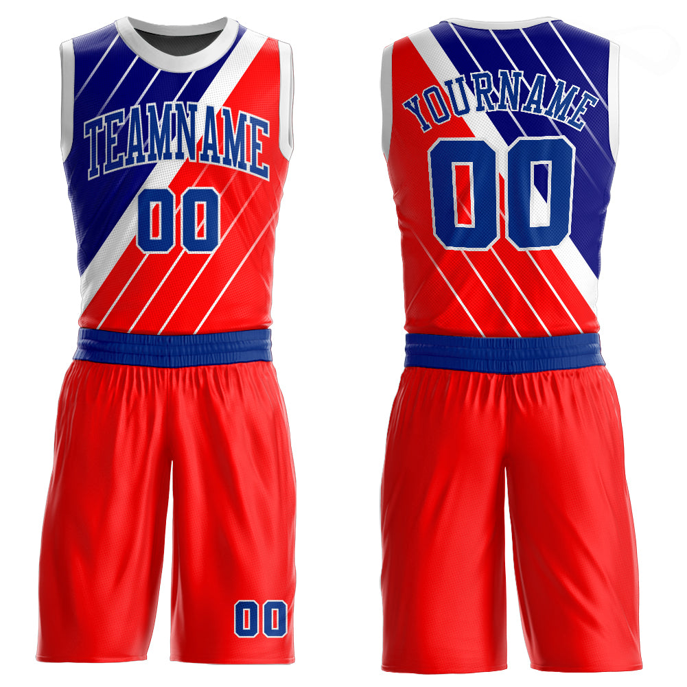 Custom Royal White Round Neck Sublimation Basketball Suit Jersey